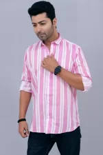 pink striped shirt men pure cotton